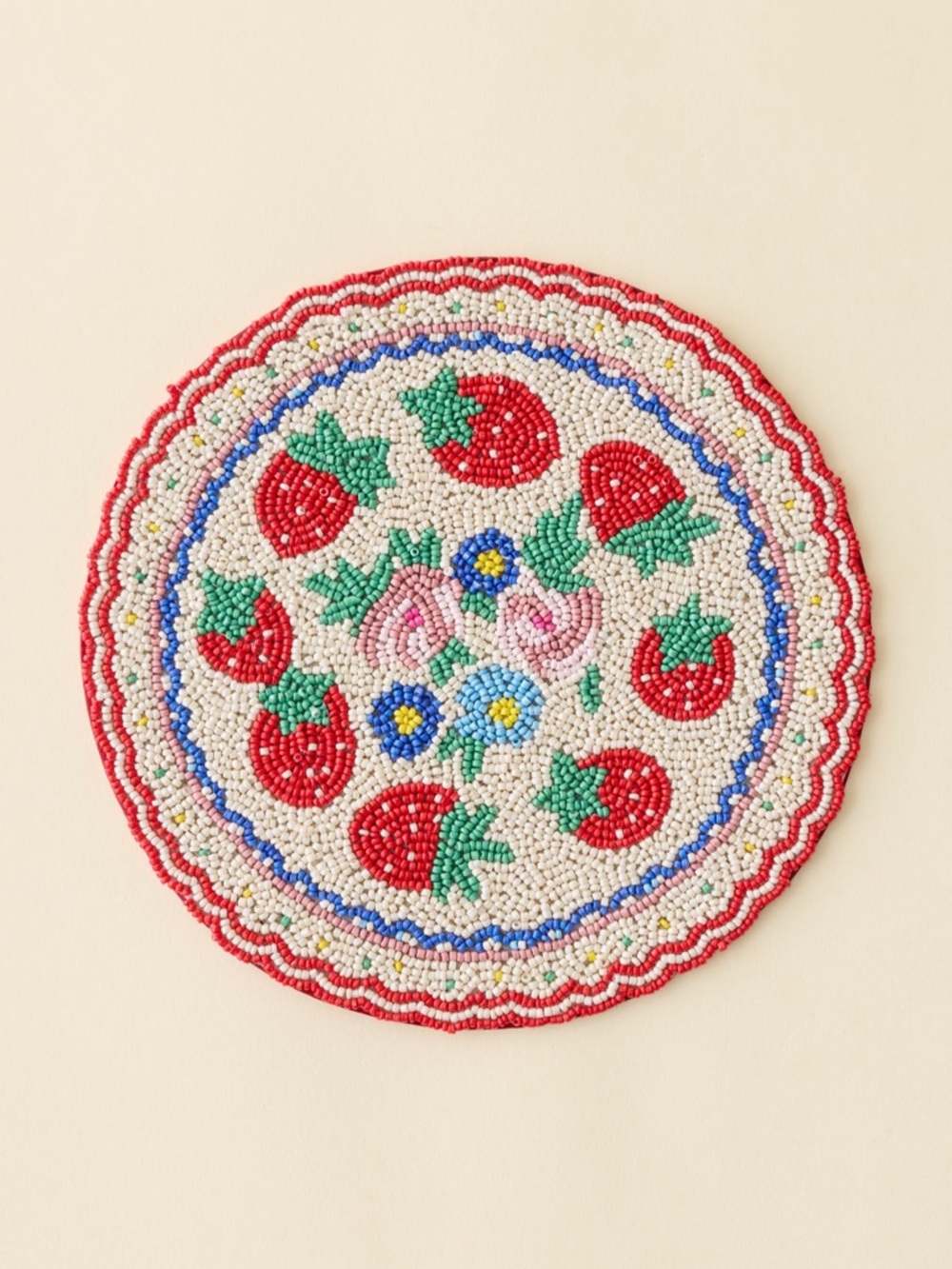 NWT UO For Love and Lemons Beaded Strawberry Floral Round Trivet 7”